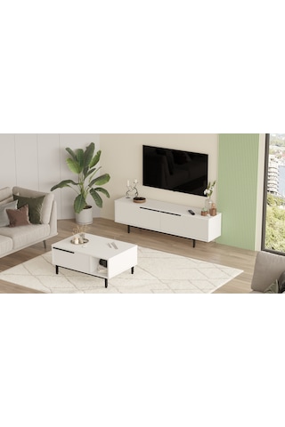 Robin Home Lidya Tv Ünitesi + Orta Sehpa 2'li Set Beyaz