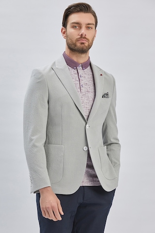 İmza Gri Desenli Kırlangıç Yaka Likralı 6 Drop Slim Fit Dar Kesim Casual Ceket 1002240155-gri Gri