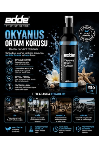 Edde Okyanus Kokulu Ferah Kalıcı Araba Araç Oto Kokusu Araç Içi Kokuları 250 Ml Oto Parfümü Oto Detailing 250ml
