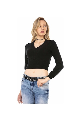 Cipo & Baxx WP233 Crop Top Siyah Triko Siyah