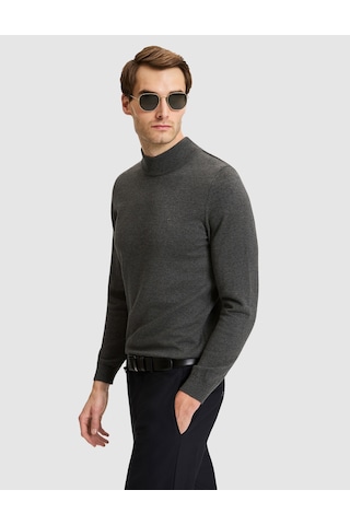 Pierre Cardin Koyu Gri Melanj Slim Fit Basic Kazak 50331459-vr128