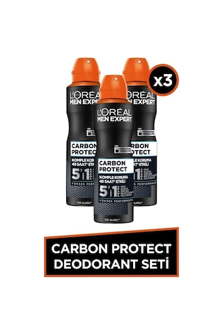 Carbon Protect Anti Perspirant 5'i 1 Arada Erkek Sprey Deodorant 150ML 3'lü Set