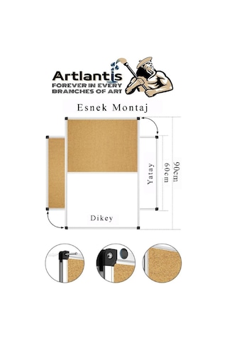 Çift Fonksiyonlu Yazı Tahtası Ve Mantar Pano 60x90 Cm 1 Adet Alüminyum Çerçeveli Mantar Panolu Yazı Tahtası