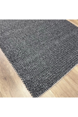 Eko Halı Jade Basketweave Antrasit Naturel Kazak Örgü Desenli El Dokuma Örgü Kilim Antrasit