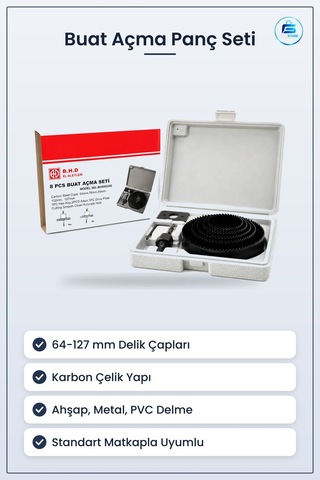 Buat Açma Panç Seti 127 Mm Karbon Çelik Ahşap Metal Pvc Alçıpan P
