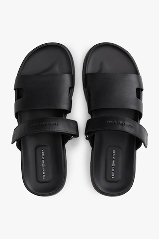 Tommy Hilfiger Erkek Ayarlanabilir Premium Siyah Deri Sandalet-13409 Siyah