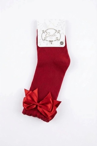 Cocole Socks Kız Çocuk Aksesuarlı Dizaltı Çorabı Tekli Pamuklu Düz Kırmızı Fiyonklu