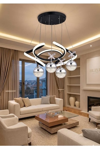 Nadya 4 Toplu Modern Sarkıt Avize ,siyah Sarkıt Power Led Avize, 3 Renk Yanabilen Led Avize,