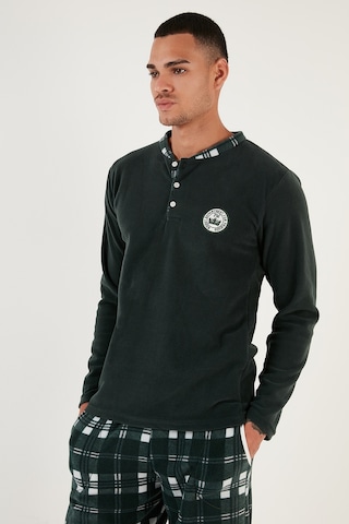 Buratti Ekoseli Regular Fit Düğmeli Bisiklet Yaka Kışlık Polar Erkek Pijama Takımı 60961002 Yeşil