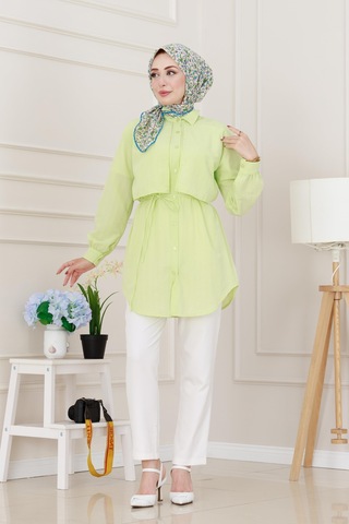 Sevitli Beli Bağcıklı Allerli Taşlı Tunik-sarı-5223 Sarı
