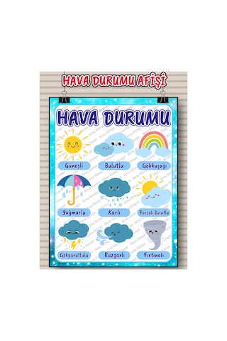 Hava Durumu Afişi Eğitici Çocuk Posteri Okul Öncesi İlkokul Sınıf Duvar Panosu Öğretmen Materyali 30x42cm A3 Kalın Kuşe Kağıt