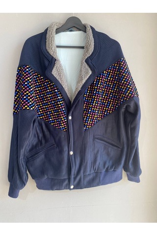 Unisex Aztek Retro Bomber Oversize Desenli Ceket Blüd4 Çok Renkli