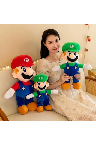 İthal Kumaş Xl Boy Efsane 2li Süper Mario Kardeşler Mario & Luigi Peluş Oyuncak Uyku & Oyun Arkadaşı Çok Renkli