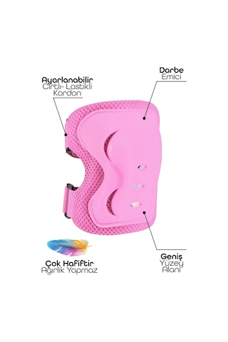 6'lı Yüksek Koruma 3-12 Yaş Paten Scooter Bisiklet Kaykay Diz Dirsek El Koruma Koruyucu Seti Pembe Pembe