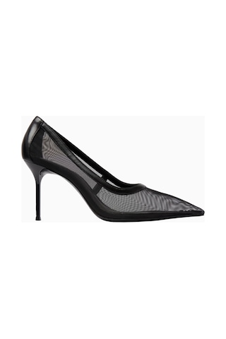 Schutz Sheer 100 Siyah File Ve Deri, Sivri Burun Lüks Stiletto Topuklu Ayakkabı