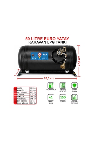 50 Litre Euro Yatay Karavan Lpg Tankı Siyah