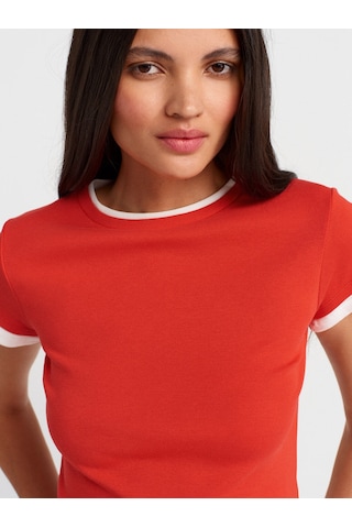 Dilvin 31859 Çift Görünümlü T-shirt-kırmızı Kırmızı