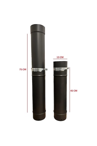 Ayarlanabilir Soba Borusu / Boy: 45 - 75 Cm / Çap: 13 Cm / Mat Siyah Emaye / Baba's Stove