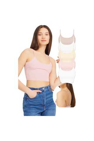 Cottonhill Ayarlanabilir İnce Askılı Lazer Kesim Crop Büstiyer 5'li Paket Renkli-3