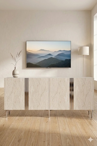 Ka1898bts Anka Konsol Ve Tv Sehpası Beyaz-traverten-silver 180cm