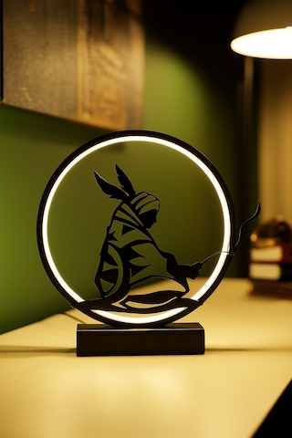 Kızılderili Figürlü Kablolu Metal Led Masa Lambası Dairesel Etnik Tasarım Gece Lambası Kızılderili