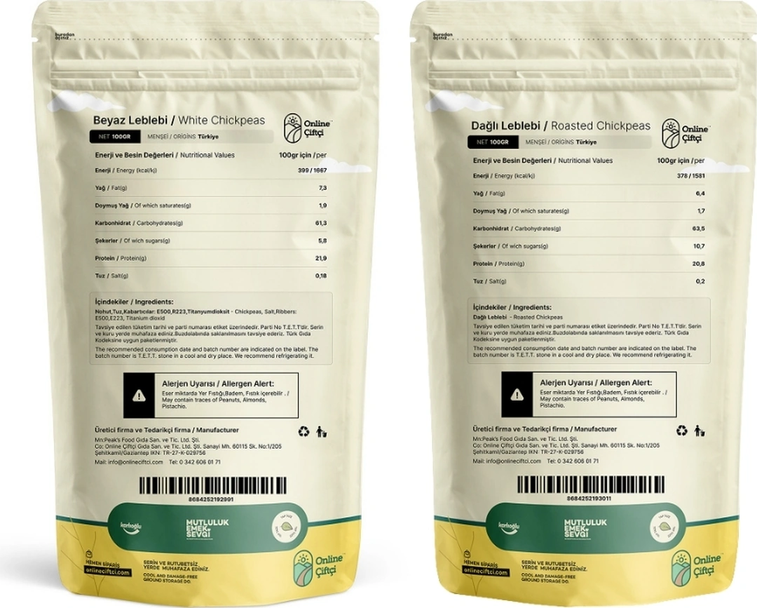 Online Çiftçi Beyaz ve Sarı Leblebi Seti 10 x 100 G