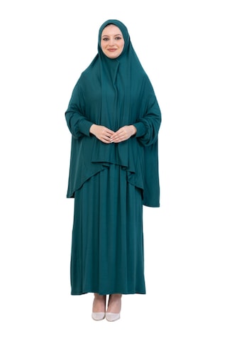 Modish Group İki Parça Namaz Elbisesi Uzun Pamuklu Tesettür Giyim Abaya & Başörtüsü Set Zümrüt