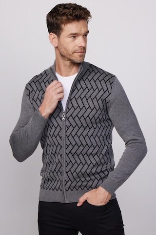 Tudors Erkek Slim Fit Dar Kesim Yarım Balıkçı Yaka Fermuarlı Önü Desenli Gri-siyah Hırka-29525-multi Gri