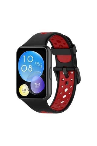Jenerik Huawei Watch Fit 2 Spor Delikli Kordon - Siyah-kırmızı