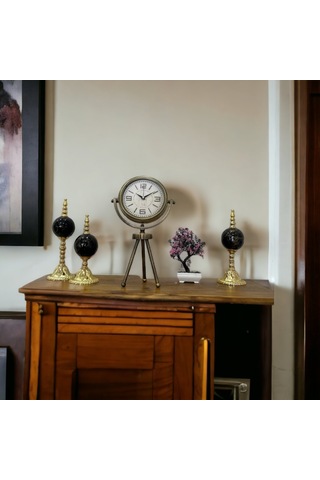 Eskitme Metal Ofis Salon Otel Ayaklı Masa Saati 45 Cm M28