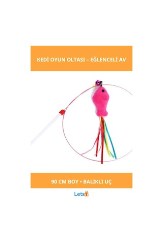 90 Cm Balıklı Kedi Oyun Oltası Eğlenceli Kedi Oyuncakları
