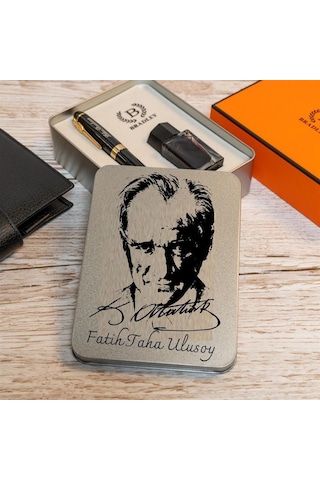 Kişiye Özel Metal Kutulu Atatürk Tasarımlı Bradley Dolma Kalem Seti