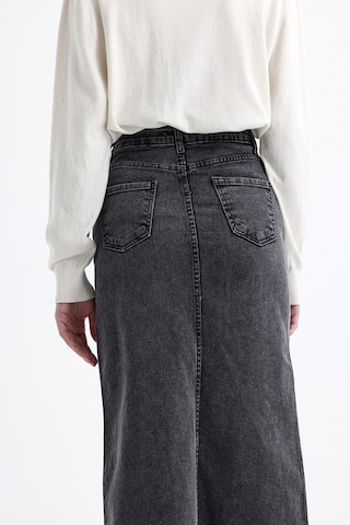 Pass&pass 2100-etek Kadın Likralı Önden Yırtmaçlı Jeans Kot Denim Uzun Etek Gri