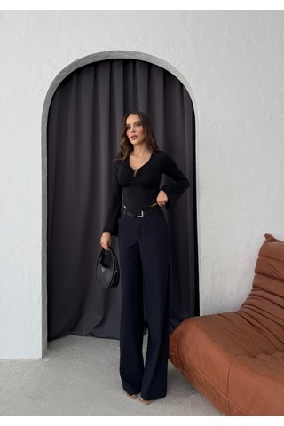 Lacivert Kemerli Pantolon Lacivert