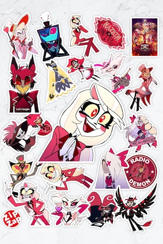 Hazbin Hotel Anime Animasyon Alastor Laptop Bullet Journal Yapışkanlı Folyo Sticker Paketi 21 Adet Çok Renkli