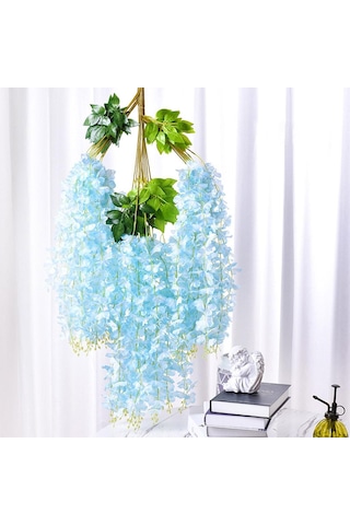 Suntek Düğün Için Yapay Wisteria Çiçekler Asma İpek Çiçek Mavi