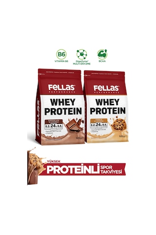 Fellas Whey Protein Tozu 2'li - Çikolata Aromalı 525 G + Kurabiye Aromalı 525 G Çikolata - Kurabiye