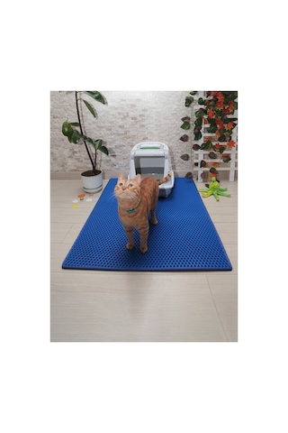 75x110 Cm Mavi Kedi Tuvaleti Önü Paspasi Kedi Kumu Paspasi