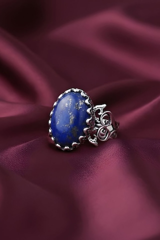 El İşçiliği Özel Tasarım Lapis Lazuli Taşlı Kadın Yüzük 18 Gümüş