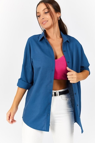 Armonika Kadın Lacivert Oversize Uzun Basic Gömlek Arm-22y001118