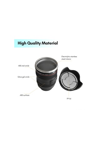 Honmex Kamera Lens Tasarım 400ml Paslanmaz Çelik Termos Bardak, Düşük Sızıntı, Kahve/çay İçin, Siyah Siyah