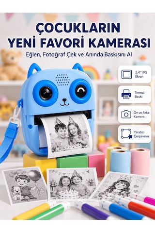 Anında Baskılı Çocuk Fotoğraf Makinesi Termal Yazıcılı Selfie Kamerası Aklby-bsva58