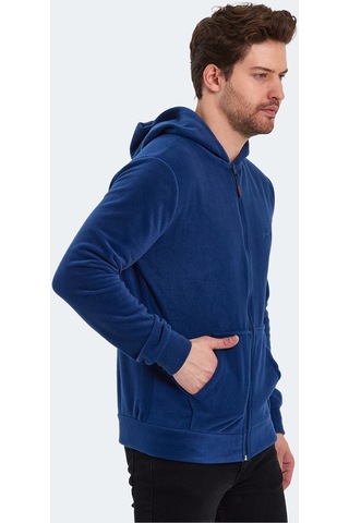 Slazenger SAMSON IN Erkek Fermuarlı Kapüşonlu Cepli Indigo Polar