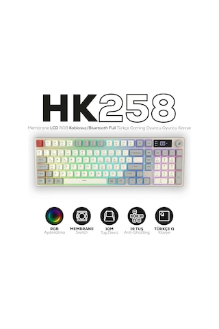 Hk258 Membrane Lcd Rgb Kablosuz/bluetooth Siyah Turuncu Full Türkçe Gaming Klavye Kırmızı Haki