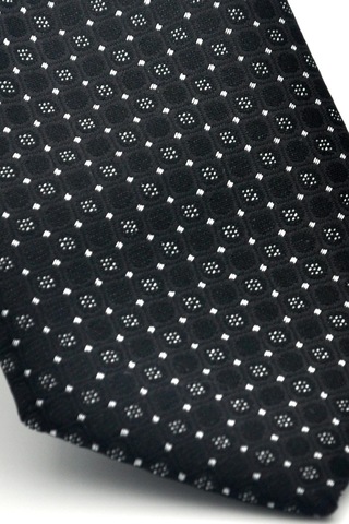 Beyaz Karışık Desenli Siyah Dokuma Kumaş Mendilli Slim Fit Kravat // Sdk-2502-1 Siyah