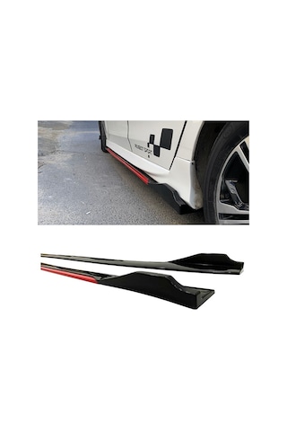 Citroen C3 2002-2009 Kırmızı Şeritli Renkli Yan Marşpiyel 2 Adet Piona Black