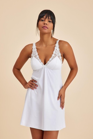 Paris Ekru Dantelli Kumaş Gecelik Ekru