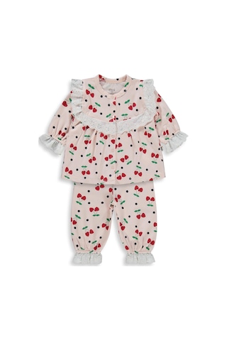 Civil Baby Puanlı Kiraz Emprime Fistolu Kız 6-18 Ay Pijama Takımı - Pudra Açık Somon