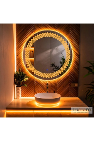 Elyssara Amber Led'li Lazer Kumlamalı Lavabo & Banyo Aynası Dokunmatik Sensörlü
