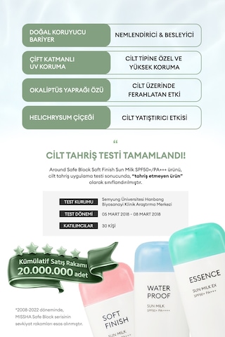 Missha Aloe Vera İçeren Güneş Koruyucu Süt All Around Safe Block Essence Sun Milk EX Spf50+/PA+++ 70 ML